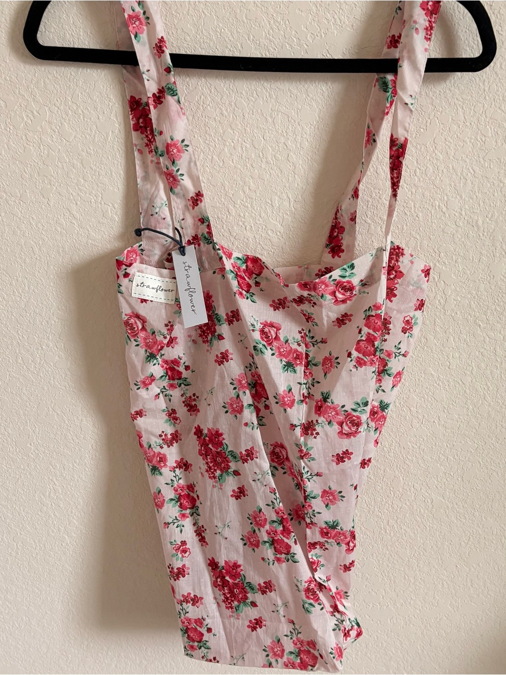 Strawflower Pink Floral Cotton Market Tote Bag Cottagecore NWT - Picture 3 of 10